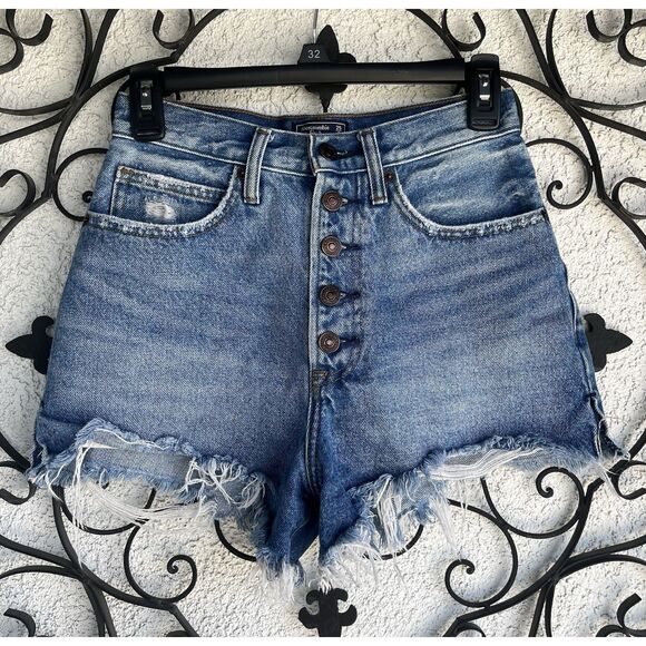 Abercrombie & Fitch High Ride Distressed Jean Shorts - Size 25 - Blue - Picture 1 of 7
